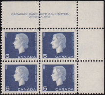 Canada 1962 MNH Sc #405 5c QEII Cameo Plate #2 UR - Plattennummern & Inschriften