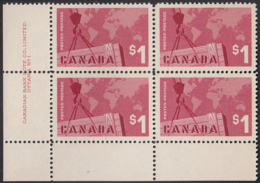 Canada 1963 MH Sc #411 $1 Canadian Exports Plate #1 LL - Plattennummern & Inschriften