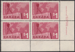 Canada 1963 MNH Sc #411 $1 Canadian Exports Plate #1 LR - Números De Planchas & Inscripciones