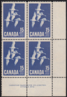 Canada 1963 MNH Sc #415 15c Canada Goose Plate #2 LR - Plate Number & Inscriptions
