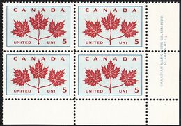 Canada 1964 MNH Sc #417 5c Maple Leaves Plate #1 LR - Num. Planches & Inscriptions Marge