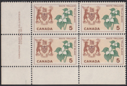 Canada 1964 MNH Sc #418 5c White Trillium Ontario Plate #1 LL - Plate Number & Inscriptions