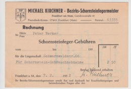 (D1226) Schornsteinfeger Michael Kirchner, Frankfurt A.M., Rechnung Schwarzwaldstraße 66, 1952 - 1950 - ...