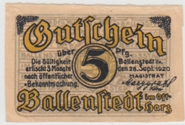 (D1209) Geldschein 5 Pf. Notgeld Ballenstedt 1920 - Other & Unclassified