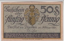 (D1199) Geldschein Gutschein über 50 Pfennig, Dresden 1921 - Sonstige & Ohne Zuordnung