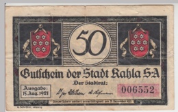 (D1125) Notgeld Der Stadt Kahla, 50 Pfennig 1921 - Autres & Non Classés