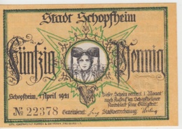 (D954) Notgeld Der Stadt Schopfheim, 50 Pfennig 1921, Motiv 3 - Sonstige & Ohne Zuordnung