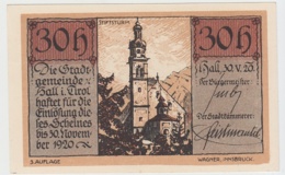 (D949) Notgeld Der Stadt Hall I. Tirol, 30 Heller 1920, Stiftsturm - Autres & Non Classés