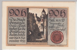 (D941) Notgeld Der Stadt Hall I. Tirol, 90 Heller 1920 - Other & Unclassified