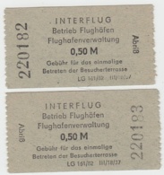 (D719) 2x Ticket Für Interflug Flughafen Berlin-Schönefeld, Besucherterrasse 1982 - Otros
