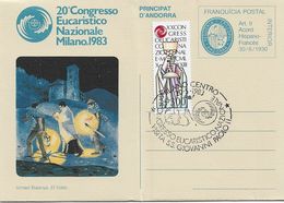 3534  Franquicia Postal , Andorra  20 Congresso Eucaristico Nazionale Milano 1983,  Visita SS Giovanni Paolo Ll, - Viguerie Episcopale