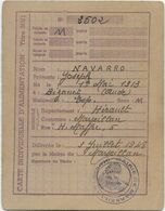 NAVARRO JOSEPH EN 1913 BIZANET NATIONALITE ESPAGNOL HABITANT MARSEILLAN RUE MAFFRE CARTE ALIMENTATION - Documents Historiques