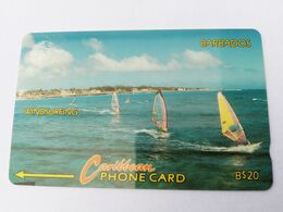 BARBADOS   $20-  Gpt Magnetic     BAR-12B  12CBDB   WINDSURFING       NEW  LOGO         Very Fine Used  Card  ** 2883** - Barbados