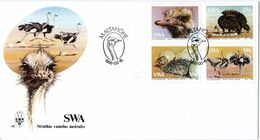 South West Africa - 1985 Ostriches FDC # SG 439-442 , Mi 566-569 - Ostriches