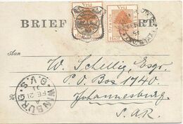 Brief Kaart  Zand Rivier - Winburg - Johannesburg             1896 - État Libre D'Orange (1868-1909)