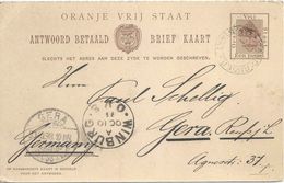 Brief Kaart Antwoord Betaald  Zand Rivier - Winburg - Gera             1898 - État Libre D'Orange (1868-1909)