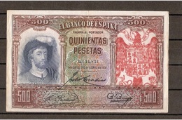 Spain España Espagne 500 Pesetas 1931 Contramarca Privada Águila San Juan - 500 Peseten