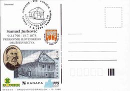Slovakia, Occasional Correspondence Card Samuel Jurkovič's 200th Birthday, Pioneer Of Cooperatives, Tirage 200 Pieces - Cartoline Postali