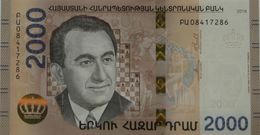 Armenia 2018 NEW Banknote - 2000 Dram UNC Hybrid Technology Chess World Champion Tigran Petrossian Petrosyan - Armenië