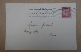 FRANCE CARTE Lettre De Paris RUE DANTON A Beuzeville Eure 1945 + PERFORATION F K - Briefe U. Dokumente