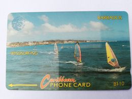 BARBADOS   $10-  Gpt Magnetic     BAR-14D  14CBDD  WINDSURFING     NEW  LOGO   Very Fine Used  Card  ** 2889** - Barbades