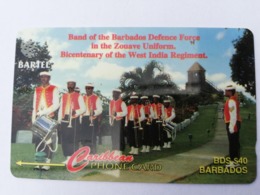 BARBADOS   $40-  Gpt Magnetic     BAR-16B  16CBDB  DEFENCE FORCE BAND    NEW  LOGO   Very Fine Used  Card  ** 2894** - Barbados