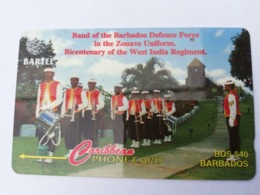 BARBADOS   $40-  Gpt Magnetic     BAR-81A  81CBDA   DEFENCE FORCE BAND    NEW  LOGO   Very Fine Used  Card  ** 2898** - Barbados (Barbuda)