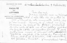 Carte Postale Lettre 1950 Université De Paris, Faculté De Lettres - Arrondissement: 05