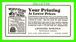 BUVARD - YOUR PRINTING AT LOWER PRICES - LEONARD SHRIPKA, ROACHDALE, INDIANA - DAVID LIONEL, PRESS PRODUCTS - - Papeterie