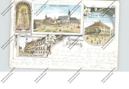 8262 ALÖTTING, Lithographie 1897, Hotel Post, Gasthaus Scharnagl & Engl. Fräulein Institut, Hauptplatz... - Altötting