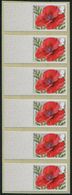 GB "Post And Go" Mint Stamps. Poppy Flowers, No Value Blank Error Strip Of 6 - Post & Go Stamps