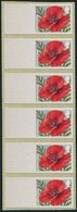 GB "Post And Go" Mint Stamps. Poppy Flowers, No Value Blank Error Strip Of 6 - Errors, Freaks & Oddities (EFOs