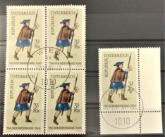 AUSTRIA 1966 - ET/FD Stamp - ANK 1259 - Tag Der Briefmarke 1966 - Bloc Of 4 And Single Stamp - Gebruikt