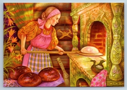 GIRL Cooking Homemade Bread Russian Etnnic New Unposted Postcard - Europa