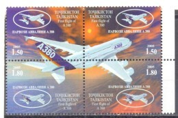 2005. Tajikistan, First Flight Of A-380, 4v Perforated, Mint/** - Tayikistán