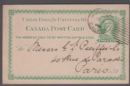 1882. CANADA POST CARD POSTAGE TWO CENT VICTORIA To Paris, France From MONTREAL CANAD... () - JF365210 - 1903-1954 Kings