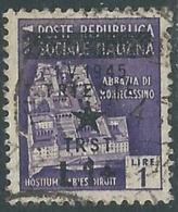 1945 OCCUP. JUGOSLAVA TRIESTE USATO 1 LIRA SU 1 LIRA VARIETà SOPRASTAMPA - RA8 - Yugoslavian Occ.: Trieste