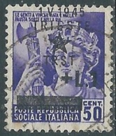 1945 OCCUP. JUGOSLAVA TRIESTE USATO 1 LIRA SU 50 CENT VARIETà SOPRASTAMPA - RA8 - Jugoslawische Bes.: Triest