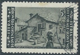 1946 OCCUP. JUGOSLAVA ISTRIA E LITORALE SLOVENO ZAGABRIA USATO 5 LIRE - RA18-3 - Yugoslavian Occ.: Slovenian Shore