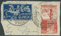 1946 TRIESTE AMG VG FRAMMENTO CON AFFRANCATURA MISTA ITALIA AVVENTO - RA6-3 - Storia Postale