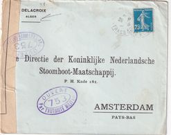 ALGERIE 1919 LETTRE AVEC CENSURE D'ALER POUR AMSTERDAM - Storia Postale