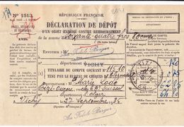 21141# DECLARATION DE DEPOT OBJET CONTRE REMBOURSEMENT VICHY ALLIER Pour TIZI OUZOU ALGER ALGERIE 1935 - Storia Postale