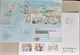 Entire Official FDC Cover: Macau Macao 2020 COVID -19 Stamp And Souvenir Sheet, With ATM Stamp And Propaganda Postmask - Covers & Documents