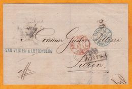 1867 - Enveloppe Pliée D'Amsterdam, Pays Bas Vers Turin, Torino, Italia Via  France  Par Erquelines - Marcofilia