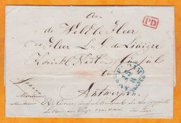 1842 - Enveloppe Pliée D'Amsterdam, Pays Bas Vers Antwerpen Anvers, Belgique - Cad Entrée Rouge - Poststempel