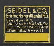 Deutsches Reich Seidel & Co Briefmarkenhandel Chemnitz Cinderella Vignet Werbemarke Propaganda - Fantasy Labels