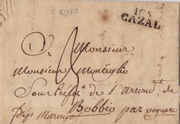 21150# LETTRE 106 CAZAL DEPARTEMENT CONQUIS MARENGO CASALE Pour BOBIO VOGHERA Italie ITALIA - 1792-1815: Départements Conquis