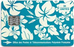 French Polynesia - OPT - Motif Paréo (Light Blue) - SC5 SB, Glossy Finish, Cn. C42100730 White 18mm, 30Units, Used - Polynésie Française