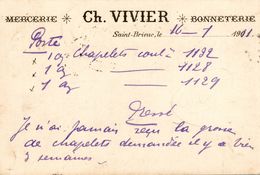 22-SAINT-BRIEUC- MERCERIE CH. VIVIER - BONNETERIE (CORRESPONDANCE ) - Saint-Brieuc