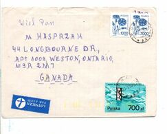 POLOGNE AFFRANCHISSEMENT COMPOSE SUR LETTRE AVION POUR LE CANADA 1992 - Briefe U. Dokumente